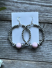 Load image into Gallery viewer, Pink Conch Sterling Silver Pearls Bead Hoop Earrings. 2.5 Inch