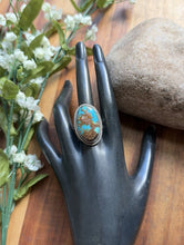 Load image into Gallery viewer, Native American 925 Sterling Silver Turquoise Ring. Size 8 Adjustable Leslie Nez