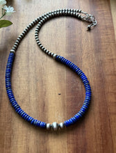 Load image into Gallery viewer, Sterling Silver Blue Lapis W Multi Bead Pearls Necklace. 18 Inch. Gift