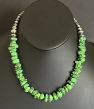 Load image into Gallery viewer, Sterling Silver Green Turquoise Pearls Bead Necklace. 18 inch. Gift