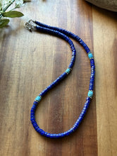 Load image into Gallery viewer, Sterling Silver Heishi Lapis Turquoise Bead Necklace. 18 inch. Gift