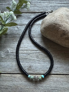 Sterling Silver Black Onyx Turquoise Bead Necklace. 18 Inch Gift