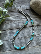 Load image into Gallery viewer, Sterling Silver Blue Green Turquoise Bead Necklace. 18 inch