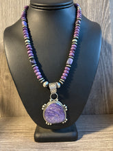 Load image into Gallery viewer, Handmade Navajo Sterling Silver and Charoite Pendent. Charoite with Necklace