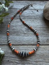Load image into Gallery viewer, Sterling Silver Multi Bead Orange Spiny Oyster W Pearls Bead Necklace 18 inch