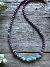 Load image into Gallery viewer, Southwestern 925 Sterling Silver Dyed Sugilite W Turquoise Bead Necklace 18 inch