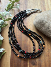 Load image into Gallery viewer, Sterling Silver Multi Strand Stone Black Onyx Bead Necklace. 22 Inch