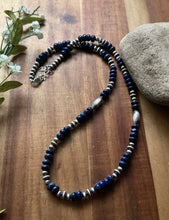 Load image into Gallery viewer, Sterling Silver Blue Lapis W Multi Bead Pearls Necklace. 24 inch. Gift