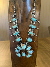 Load image into Gallery viewer, Navajo sterling silver royston turquoise squash blossom necklace KY