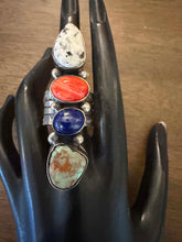Load image into Gallery viewer, Navajo sterling silver mutistone ring  adjustable size