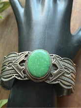Load image into Gallery viewer, Navajo Native Sterling Silver Green Damele Turquoise Cuff Bracelet Maloney