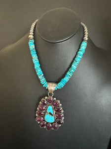 Navajo sterling silver turquoise purple spiny pendant