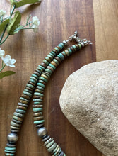 Load image into Gallery viewer, Sterling Silver Graduated Green Turquoise Bead Necklace. 18 inch