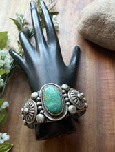 Load image into Gallery viewer, Navajo Native Sterling Silver Green Turquoise Cuff Bracelet Martinez