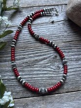 Load image into Gallery viewer, Southwestern Sterling Silver Red Coral W Pearls Bead Necklace 18 inch Gift