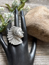 Load image into Gallery viewer, Native American Sterling Silver Indian Chief Head Stamped Adjustable Ring E