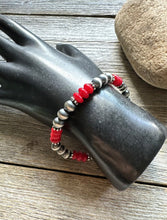 Load image into Gallery viewer, Red Coral 6mm 7 Inch Stretch Sterling Silver Pearls Bead Bracelet