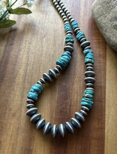 Load image into Gallery viewer, Sterling Silver Blue Turquoise W Flat Saucer Pearls Bead Necklace. 18 inch