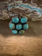 Load image into Gallery viewer, Navajo sterling silver turquoise cluster ring adjustable