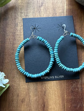 Load image into Gallery viewer, Sterling Silver Blue 4mm Turquoise Bead Loop Hoop Earrings.