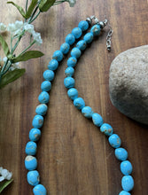 Load image into Gallery viewer, Sleeping Beauty Turquoise Sterling Silver Nuggets Bead Necklace 18 inch Gift