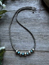 Load image into Gallery viewer, Sterling Silver Blue Turquoise W Pearls Bead Necklace. 18 inch