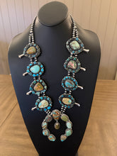 Load image into Gallery viewer, Navajo sterling silver royston cluster squash blossom necklace