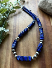 Load image into Gallery viewer, Sterling Silver Graduated Lapis Pearls Bead Necklace. 20 Inch. Gift