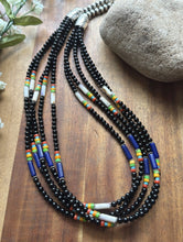 Load image into Gallery viewer, Sterling Silver Multi Strand Stone Black Onyx Bead Necklace. 22 Inch