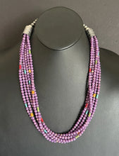 Load image into Gallery viewer, Sterling Silver Multi Strand Stone Purple Pearls Bead Necklace. 24 inch