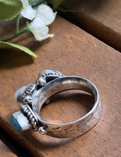 Load image into Gallery viewer, Native American Sterling Silver Freshwater Pearl Turquoise Ring Size 8