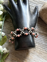 Load image into Gallery viewer, Floral Sterling Silver Pink Conch Pearls Bead Bracelet. 6.5 Inch