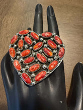 Load image into Gallery viewer, Navajo sterling silver adjustable red spiny oyster heart ring