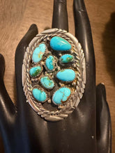 Load image into Gallery viewer, Navajo sterling silver sonoran turquoise ring adjustable