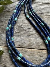 Load image into Gallery viewer, Sterling Silver Multi Strand Lapis  Turquoise Pearls Bead Necklace. 24 inch