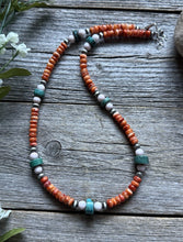 Load image into Gallery viewer, Orange Spiny Oyster Multi Stone Color Sterling Silver Bead Necklace 18 inch Gift