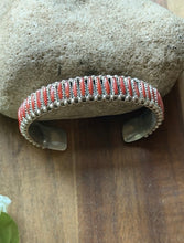 Load image into Gallery viewer, Navajo Native Sterling Silver Red Coral Cluster Cuff Bracelet Signed