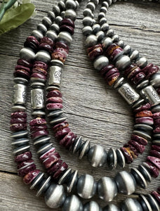 Purple Spiny Oyster Sterling Silver Multi Strand Pearls Layered Bead Necklace