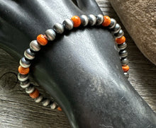 Load image into Gallery viewer, Genuine Orange Spiny Oyster 6mm 7 Inch 925 Sterling Silver Pearls Bead Bracelet