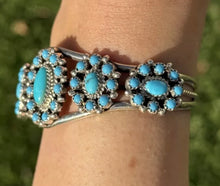 Load image into Gallery viewer, Navajo Native Sterling Silver Turquoise Cluster Cuff Bracelet Nathaniel Kirly