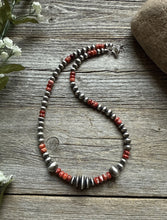 Load image into Gallery viewer, Red Spiny Oyster Multi Graduated Sterling Silver Pearls Bead Necklace 18 inch