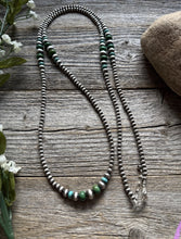 Load image into Gallery viewer, Long Sterling Silver Graduated Blue Green Turquoise Bead Necklace. 40 inch