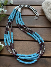 Load image into Gallery viewer, Sterling Silver Multi Strand Purple Spiny Oyster Turquoise Bead Necklace 26 Inch