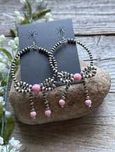 Load image into Gallery viewer, Sterling Silver Bow Pink Conch Pearls Hoop Bead Earrings 3.5 Inch