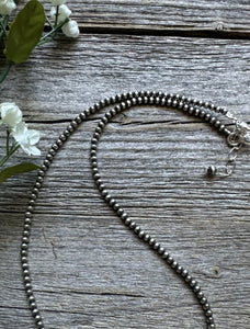 3mm 28 Inch 925 Sterling Silver Oxidized Pearls Bead Necklace Southwestern