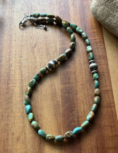 Load image into Gallery viewer, Sterling Silver Blue Green Turquoise Nuggets Pearls Bead Necklace. 18 inch Gift