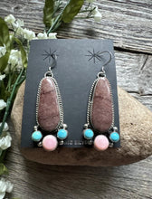 Load image into Gallery viewer, Navajo Sterling Silver Multi Stone Turquoise Pink Conch Earrings RY