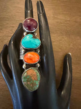 Load image into Gallery viewer, Navajo sterling silver mutistone ring adjustable size