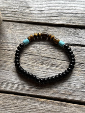 Load image into Gallery viewer, Black Onyx Tigers Eye 6.5 Inch Stretch Elastic Stretchy Bead Bracelet Gift