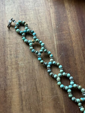 Load image into Gallery viewer, Floral Sterling Silver Blue Green Turquoise Bead Bracelet. 7 Inch